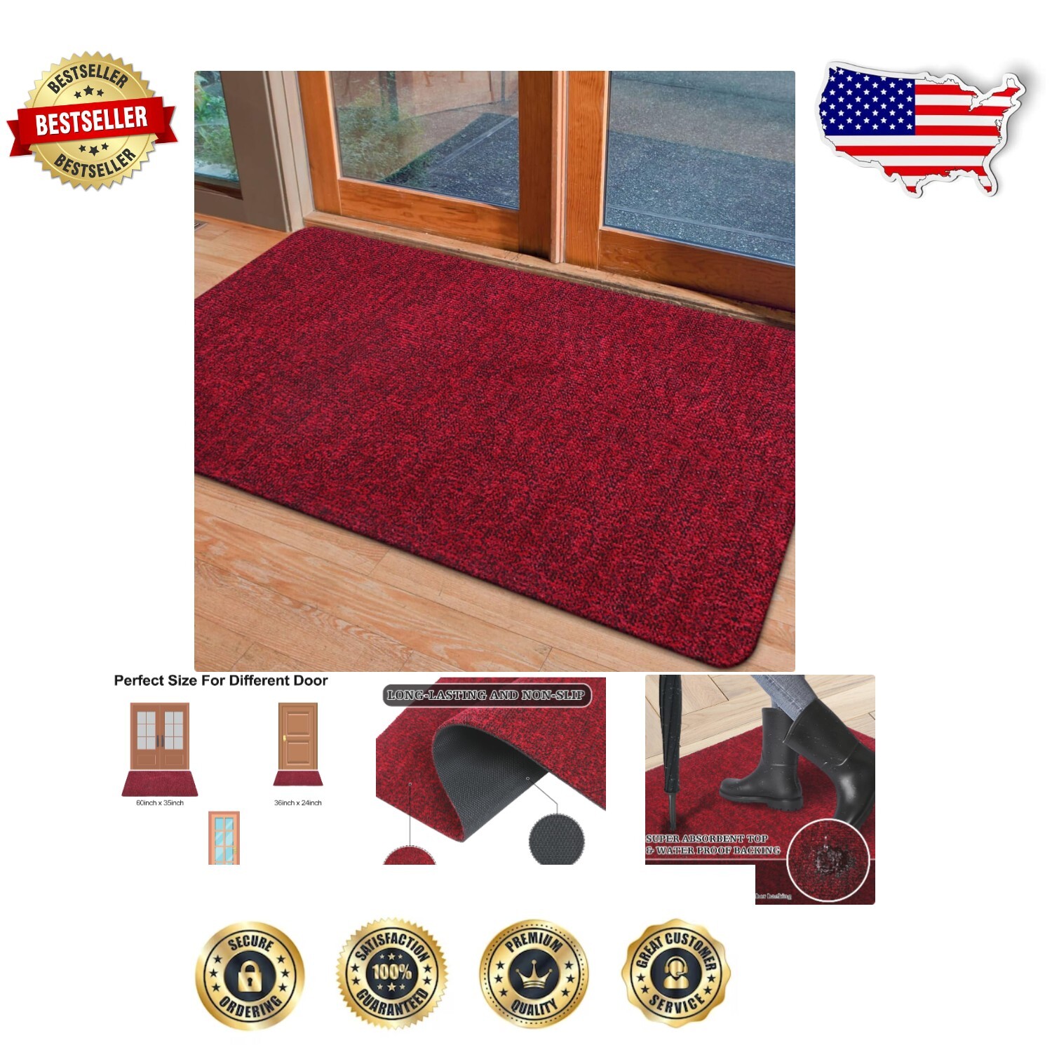 Durable 35x60 Inch Waterproof Indoor Outdoor Doormat for Home Use