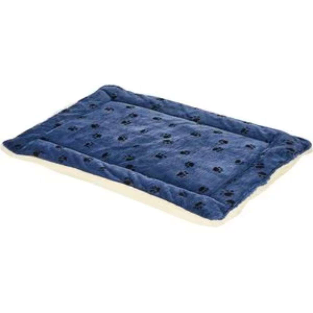 XYGC Midwest Quiet Time Reversible Fleece Dog Crate Mat with Blue Paw Print Design