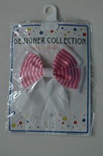 Designer Collection 5" Large Girls Ribbon Bow Hair Clip White / Pink Stripes