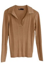 Ex M&S Womens Ribbed Long Sleeve Top with Open Collar