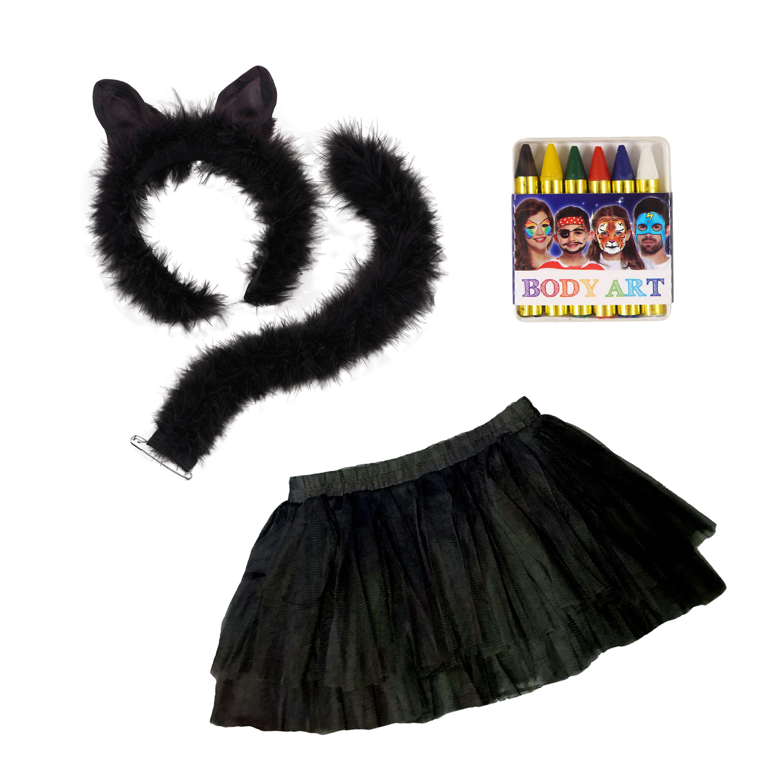 Adult Black Cat Halloween Fancy Dress Costume Sexy Ears Tail Tutu