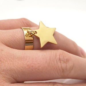 Authentic Gothic style Gold plated pentagram star Open adjustable ring