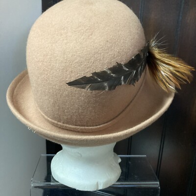 VTG Fedora Hat Beige Khaki 100% Wool Lancaster USA WPL 4384 