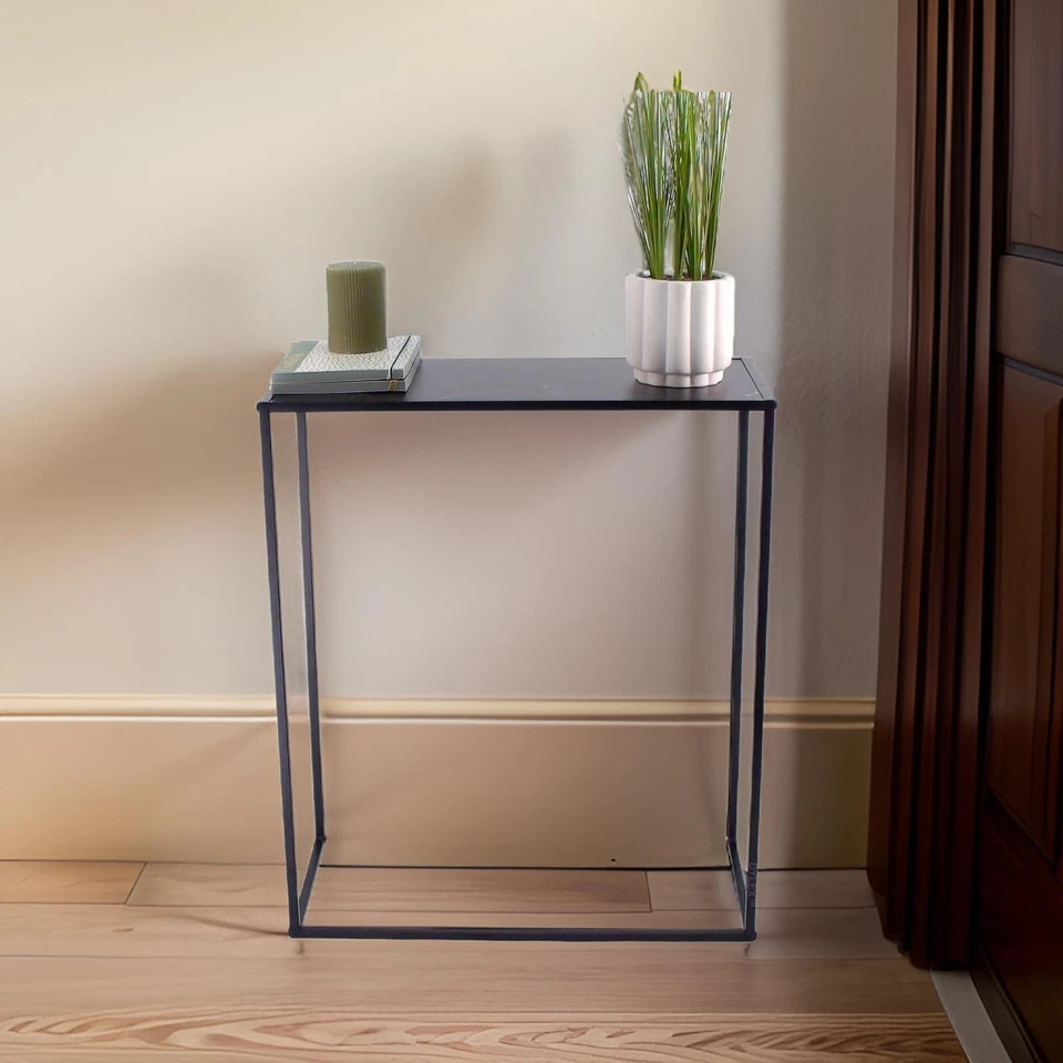 Black Marble Console Table Black Metal Frame With Shelf Side Table Bookshelf - Image 3 of 4