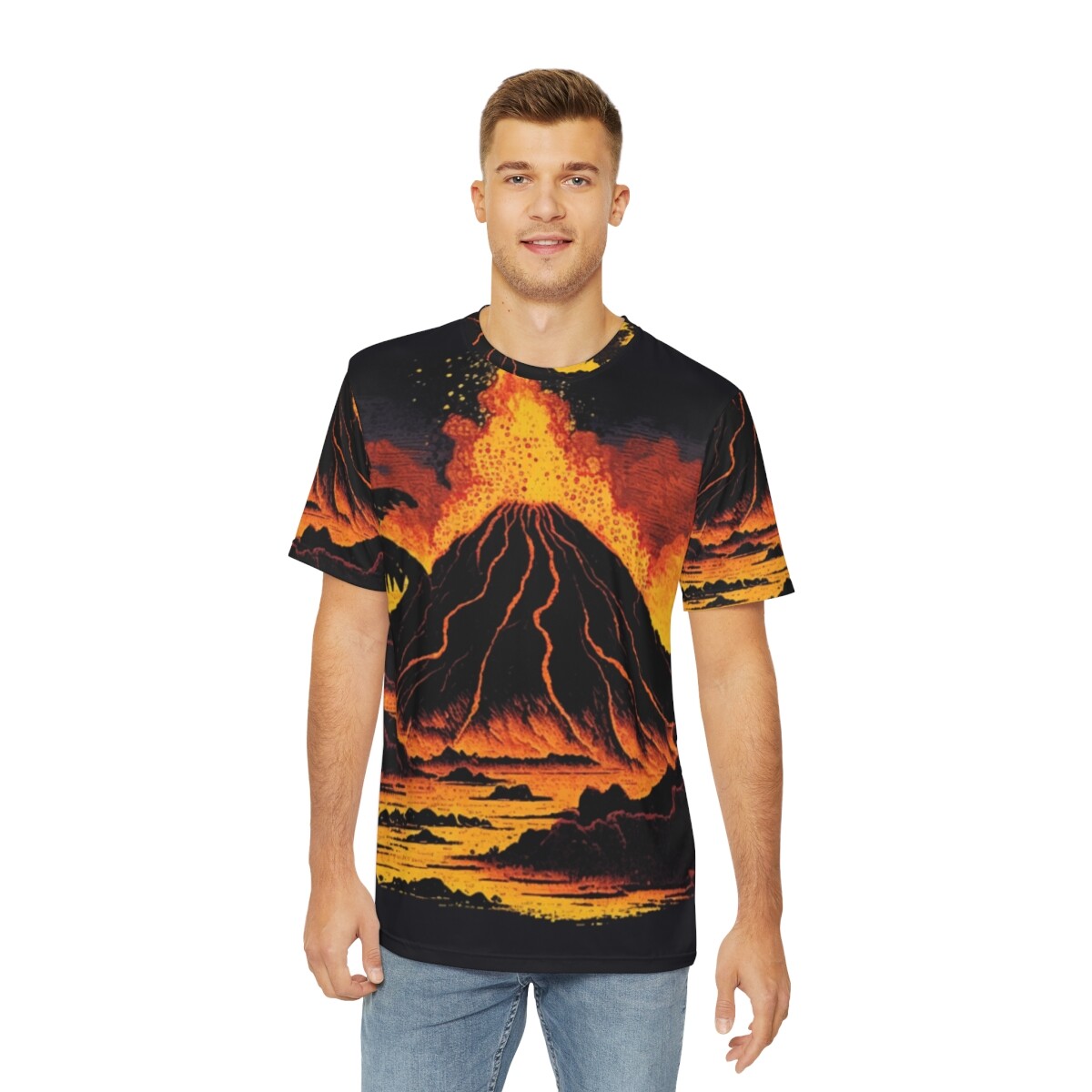 Vintage Style All Over Print Volcano T Shirt Adult Hawaii Summer