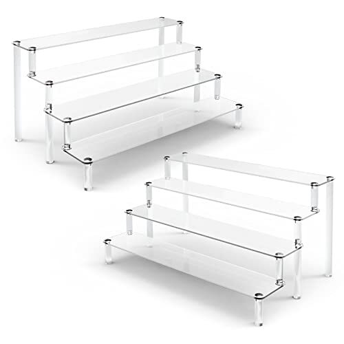 Clear Acrylic Display Risers Stand Shelf, Acrylic Stands for 2 Pack 4 Tier