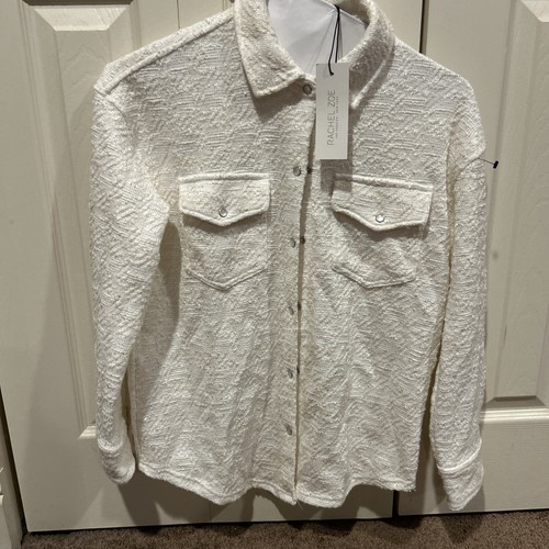 NWT Rachel Zoe White Silver Sequins Button Down Top Shacket Boho Sz Xs - Picture 1 of 5