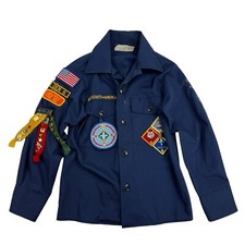 Boy Scouts of America Sz 8 Blue Button Up Shirt Uniform WEBLOS PINS L/S