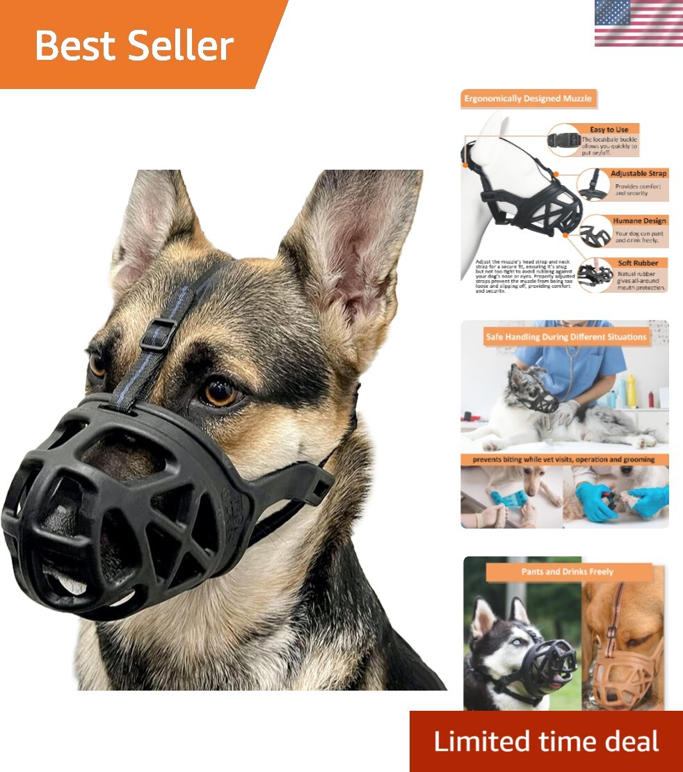 Comfort-Fit Black Dog Muzzle for Large Breeds Perfect for