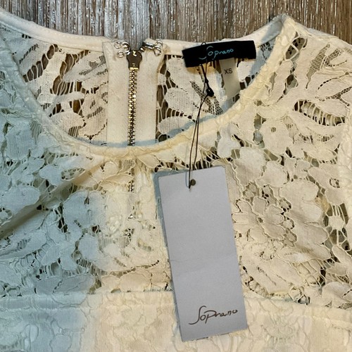 NWT Soprano Dress Sleeveless Lace Mini Body Con Lined Peak A Boo Ivory Size XS - Picture 2 of 7