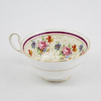 VTG Aynsley Teetasse Porzellan Knochenporzellan Weiß Mit Burgunder Band