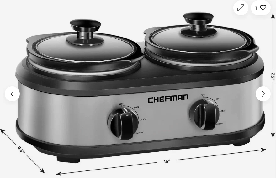 Chefman Double Round Crock Slow Cooker + Buffet Server 2 x 1.25 Qt RJ15-125-D
