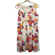 New Chaps Womens Size 12 Floral Sleeveless Pleated V Neck Fit n Flare Dress