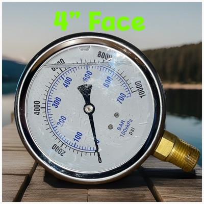 #ad #ad Pressure Gauge 0 10000 4” Face Brass Hardware Bar 100xkPa Psi Stainless Steel $148.76