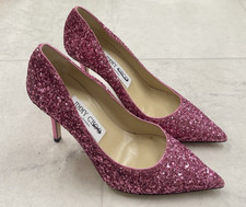 New Jimmy Choo Agnes 85mm Glitter Pump Heels In Pink Size: 35 US 5