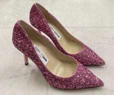 New Jimmy Choo Agnes 85mm Glitter Pump Heels In Pink Size: 35 (US 5)