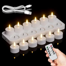GenSwin 12 Rechargeable Tea Lights Candles with Charging Base and Remote Timer