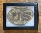 US Civil War Eral Cartridge Box Plate / Some Damage / Metal / With Display Box