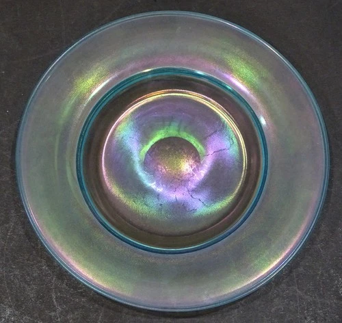 LOVELY! CARDER STEUBEN Antique MARMALADE JAR UNDERPLATE with BLUE LIP WRAP