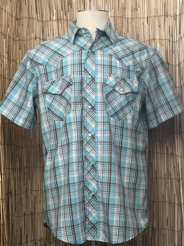 Wrangler Mens SS Pearl Snap Western Shirt-Size Large-Cotton Poly Blend