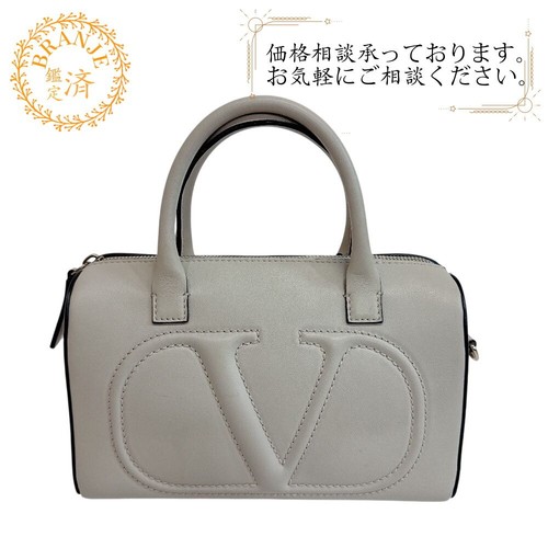 VALENTINO GARAVANI Women Emboss V-Logo Mini Boston Hand Bag White from japan