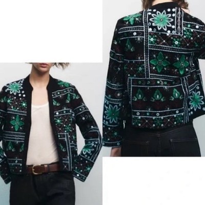 Zara jacket long sleeve size xsmall embroidery ethnic mirror embellished  jacket
