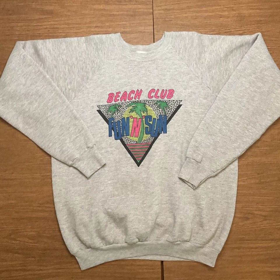 Винтажный пляж весело пуловер Crewneck толстовка Sz XL 90-х графический сделано в США - Изображение 2 из 4