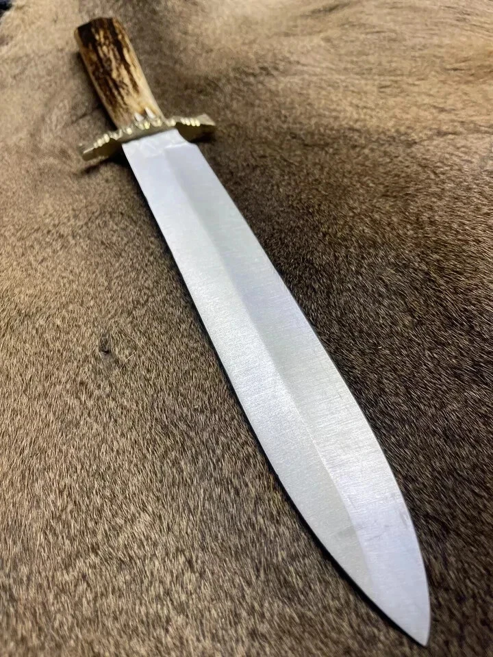 Vintage Bowie Knife : Rio Grande Bowie stag fixed blade knife & sheath Handmade