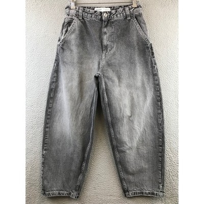 y2K Bershka Women's Grey Washed Distressed Denim Jeans Baggy Fit Size US 4