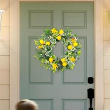 Lemon Wreath for Front Door Round Green Leaves for Party Window Farmhouse