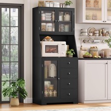64'' Kitchen Pantry Storage Cabinet, Tall Kitchen Storage Cabinet with Microwave