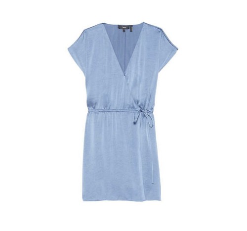 Theory Short-Sleeve Crushed Satin Wrap-Front Romper, Steel Blue - Small $325 - Picture 6 of 7