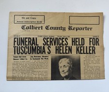 Original 1968 Colbert County Reporter, Funeral services held for Helen Keller