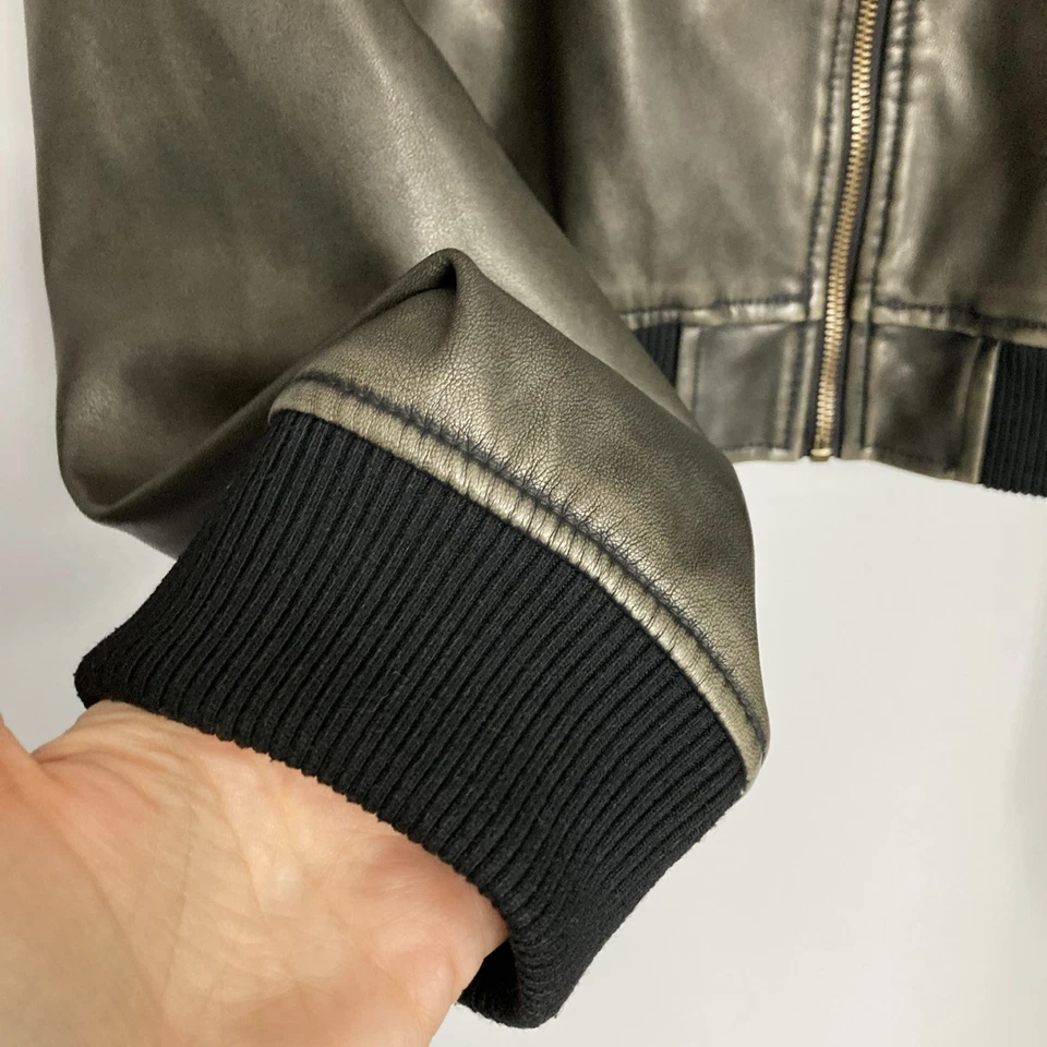 Boohoo Faux Leather Bomber Jacket Womens UK 16 Cropped Aviator Relaxed Boxy - Image 4 of 4