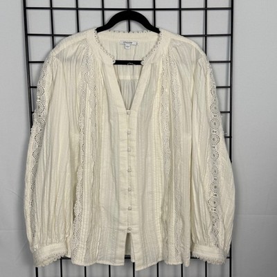 Chico's Split Neck Lace Trim Top Blouse Womens 4 20 XXL Ivory Boho Cottagecore