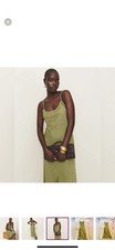Reformation Green Plaid Rayon Midi Slip Dress S Cowl Neck Spaghetti Ruffle