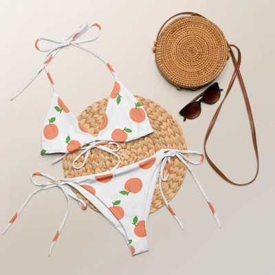 Peach Pattern String Bikini Swimwear Women Beach Pool