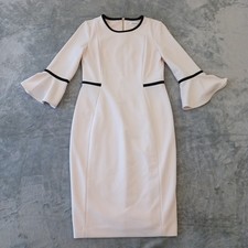 Calvin Klein Sheath Dress Size 4 Pale Pink Midi Lined 3/4 Bell Sleeve