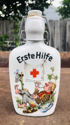 Vintage German ERSTE HILFE ''First Aid'' 8 oz. Whiskey Flask, Porcelain, Nice