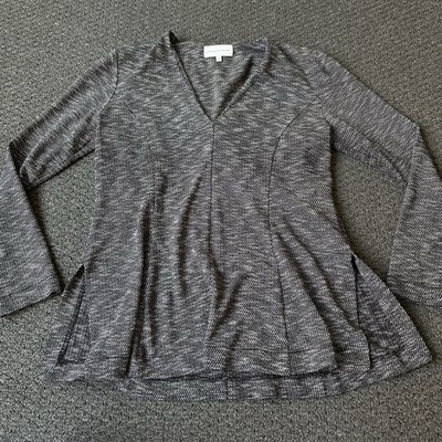 Veronika Maine Grey V Neck Long Sleeve Top Womens Size M Longline