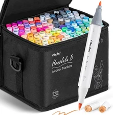 Ohuhu 120 Colors Brush-and-Fine Dual Tips Alcohol-Based Markers Refillable