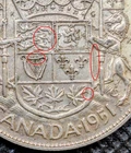 Mint Error! Die clash obverse - 1951 Canada SILVER Half Dollar Fifty Cents Coin