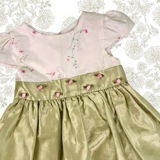 Girls Floral Formal Dress Sz 3T White Green Roses Special Occasion Spring