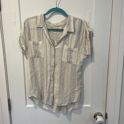 Thread + Supply Button Up Blouse Women's M Beach Lightweight Boho Casual linen 