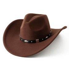 Women Men Classic Felt Wide Brim Western Cowboy Cowgirl Hat with Belt Buckle ...