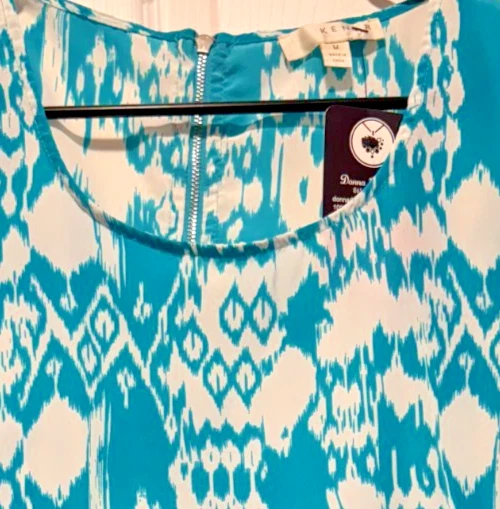 KENAR Top Camisa Blusa M 10 Busto 40 Largo 24 Azul Blanco Geométrico Cremallera Espalda Foto 3 de 3