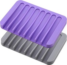 2pcs Self Draining Soap Holder Rack, Advanced Silicone Soap Dish Tray, Waterfall