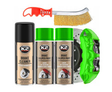 2x Bremssattellack GRÜN 400ml Spray 260°C + Bremsenreiniger + Drahtbürste