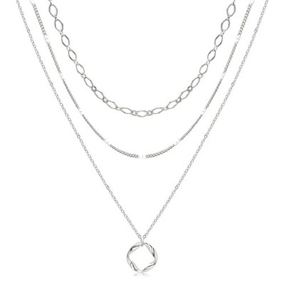 Lagenlook Kreis Choker Halskette versilbert Handarbeit zierliche Raute Gliederkette