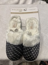 NEW GOLDTOE Womens Slippers Size 8 Medium M Grey Silver Fur Lined Scuff Shoes